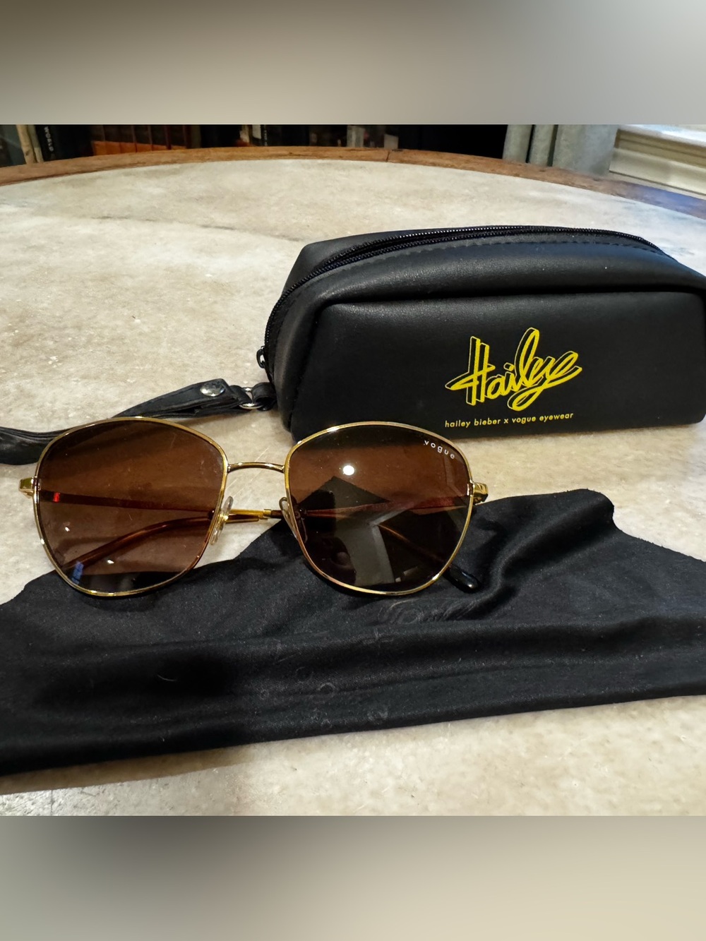 Hailey Beiber x Vogue Gold Frame Brown Lens Sunglasses